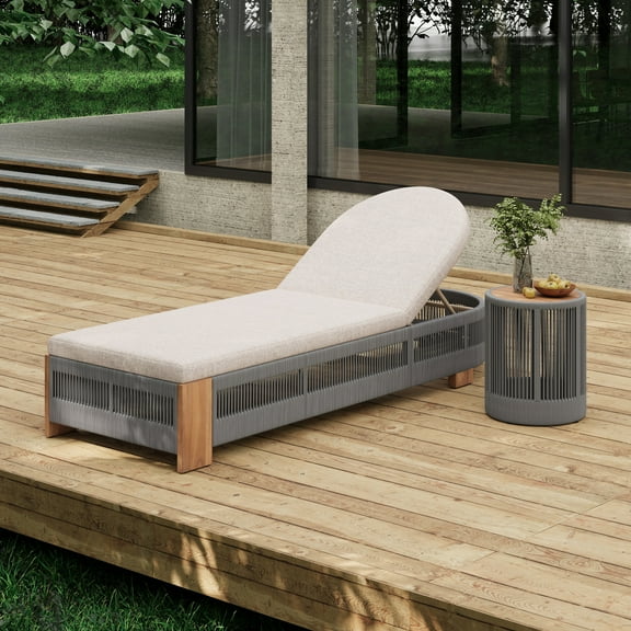 Christopher Knight Home Outdoor Chaise Lounge with Cushion & Side Table, Woven Rope Design, Grey