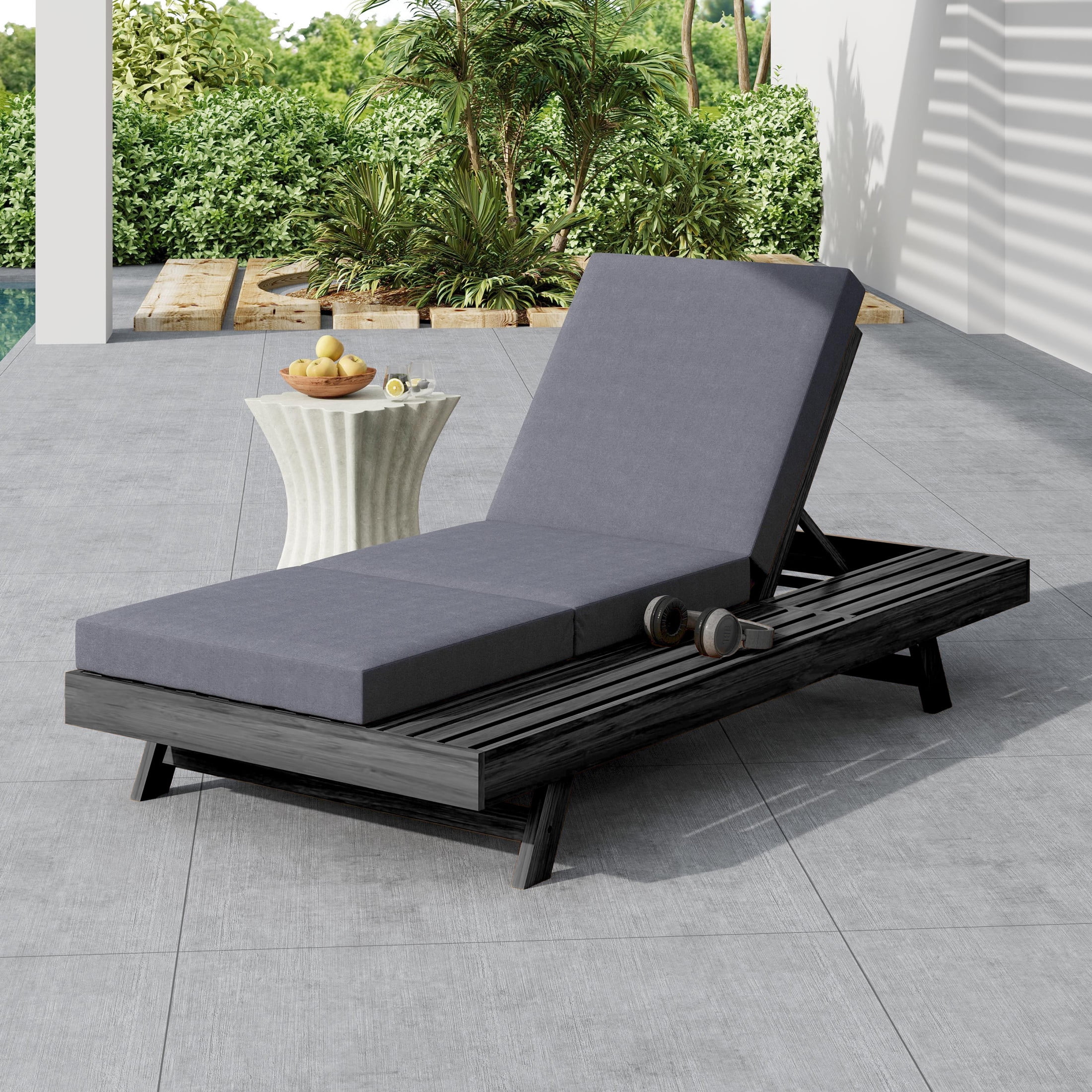 Christopher Knight Home Outdoor Chaise Lounge with Tri-Folding Cushion, Adjustable 4-Position Backrest, Black+Dark Grey