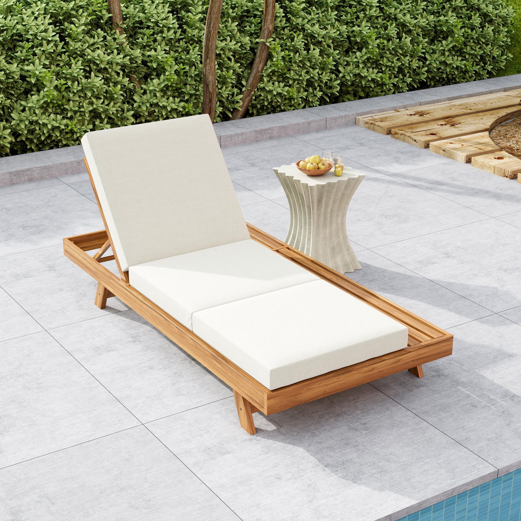 Christopher Knight Home Outdoor Chaise Lounge with Tri-Folding Cushion, Adjustable 4-Position Backrest, Cream