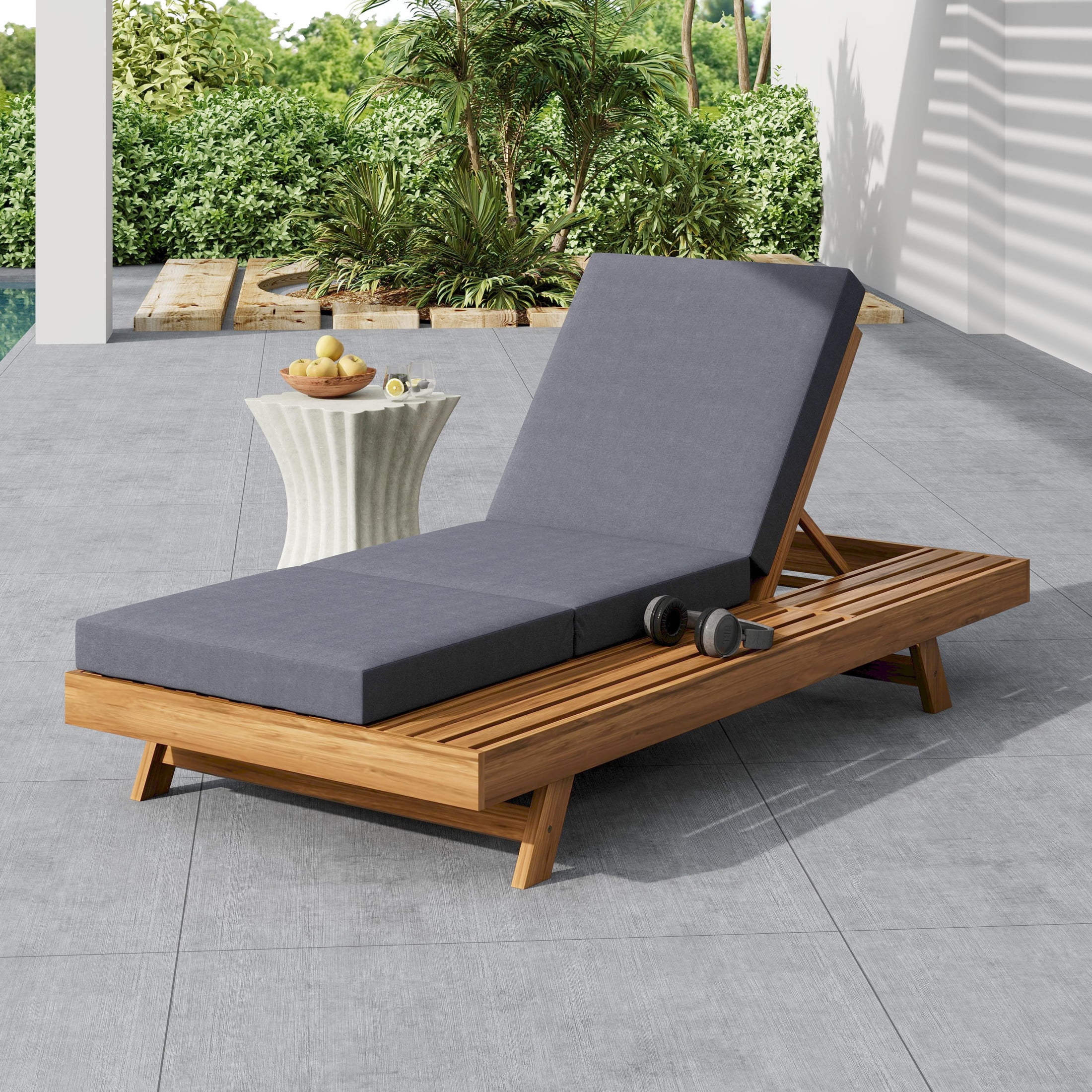 Christopher Knight Home Outdoor Chaise Lounge with Tri-Folding Cushion, Adjustable 4-Position Backrest, Dark Grey