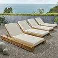 thumbnail image 1 of Christopher Knight Home Outdoor Chaise Lounges, Adjustable Reclining Backrest, Solid Wood Frame, Cream Cushion, Set of 4, 1 of 13