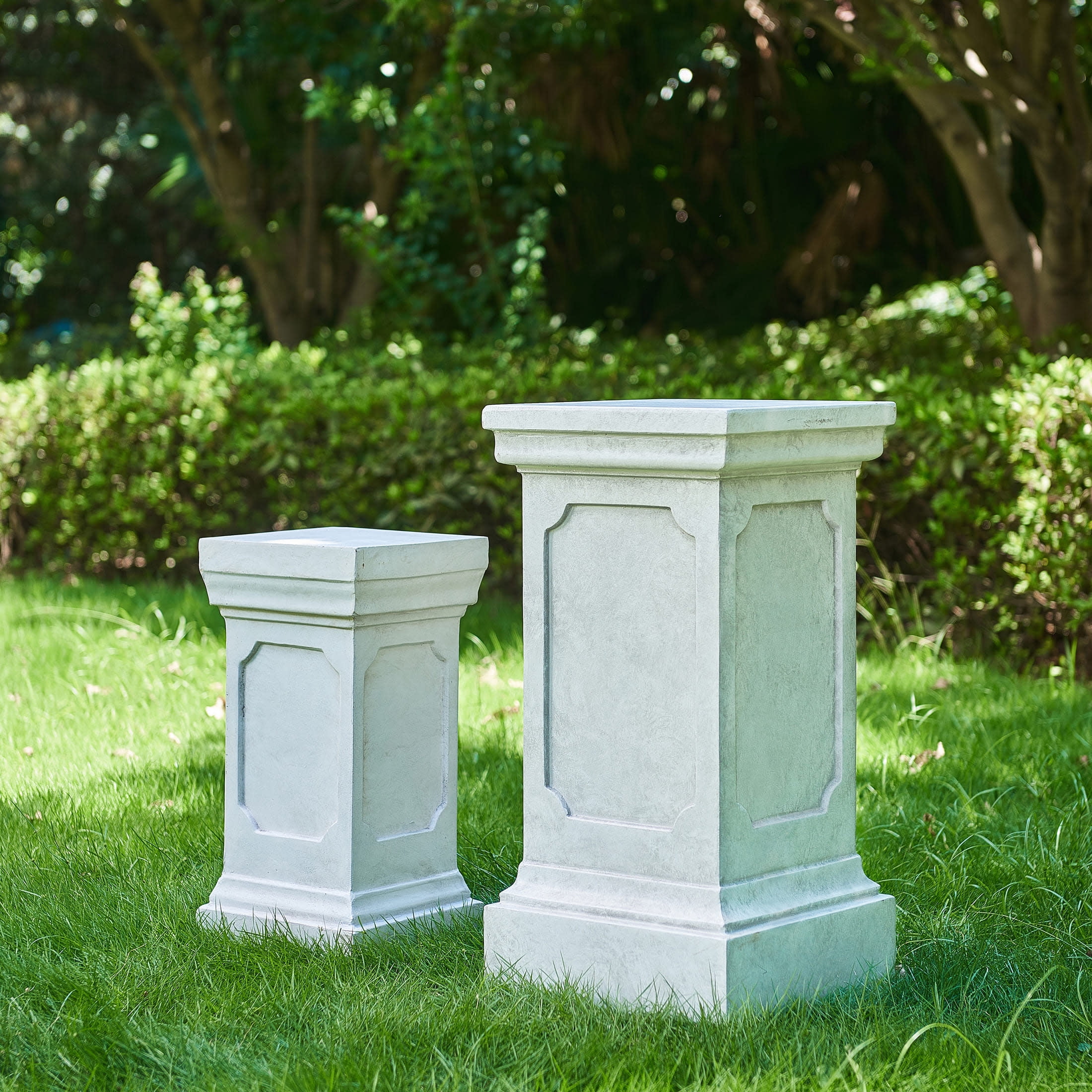 Christopher Knight Home Outdoor Classic Plant Stand with Square Pedestal, Antique White, Set of 2