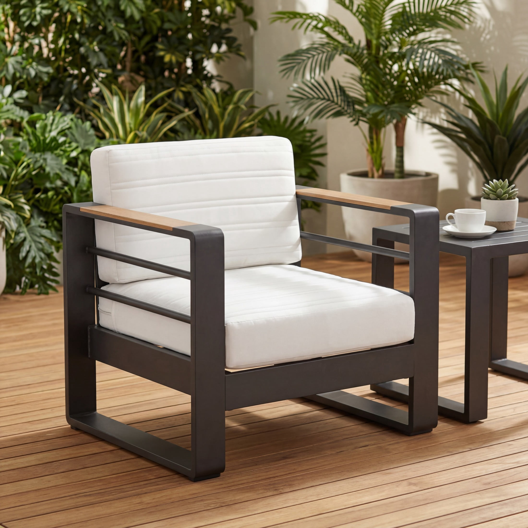 Christopher Knight Home Outdoor Club Chair, Aluminum Frame with Water-Resistant Cushions, Black