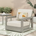 thumbnail image 1 of Christopher Knight Home Outdoor Club Chair, Light Gray Acacia Wood Frame with Slatted Design, Beige Cushions, 1 of 13