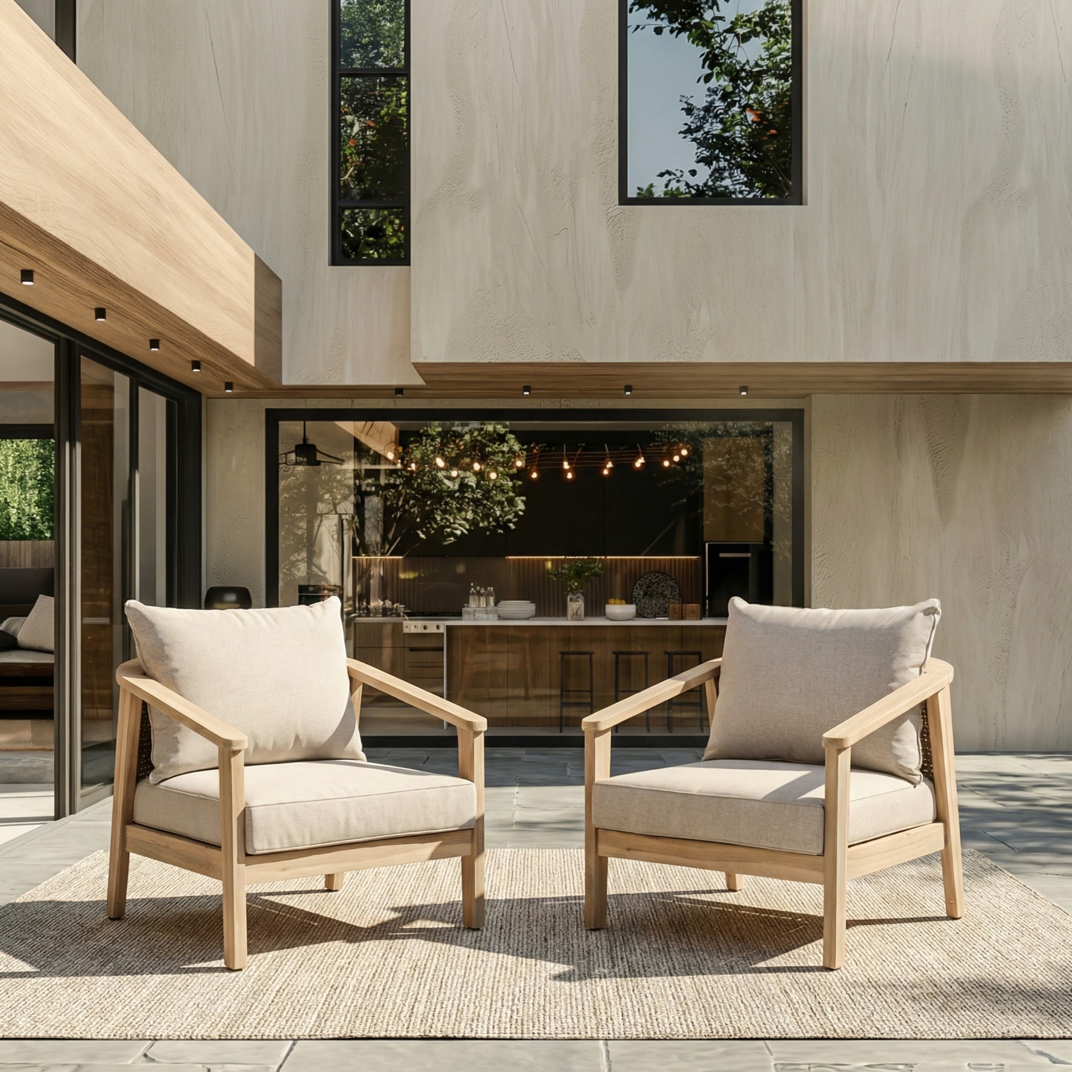 Christopher Knight Home Outdoor Club Chair Set of 2 with Cushions, Wicker Backs, Light White + Beige