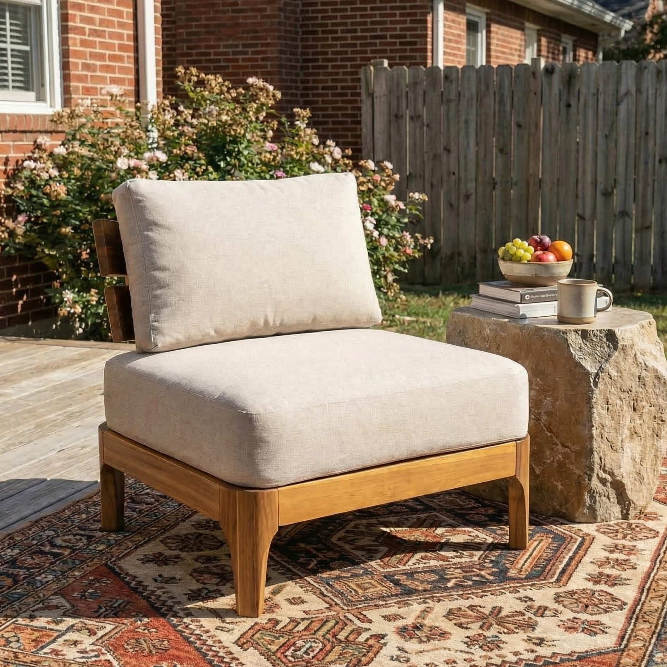 Christopher Knight Home Outdoor Club Chair with Cushion, Acacia Wood Frame, Teak + Beige
