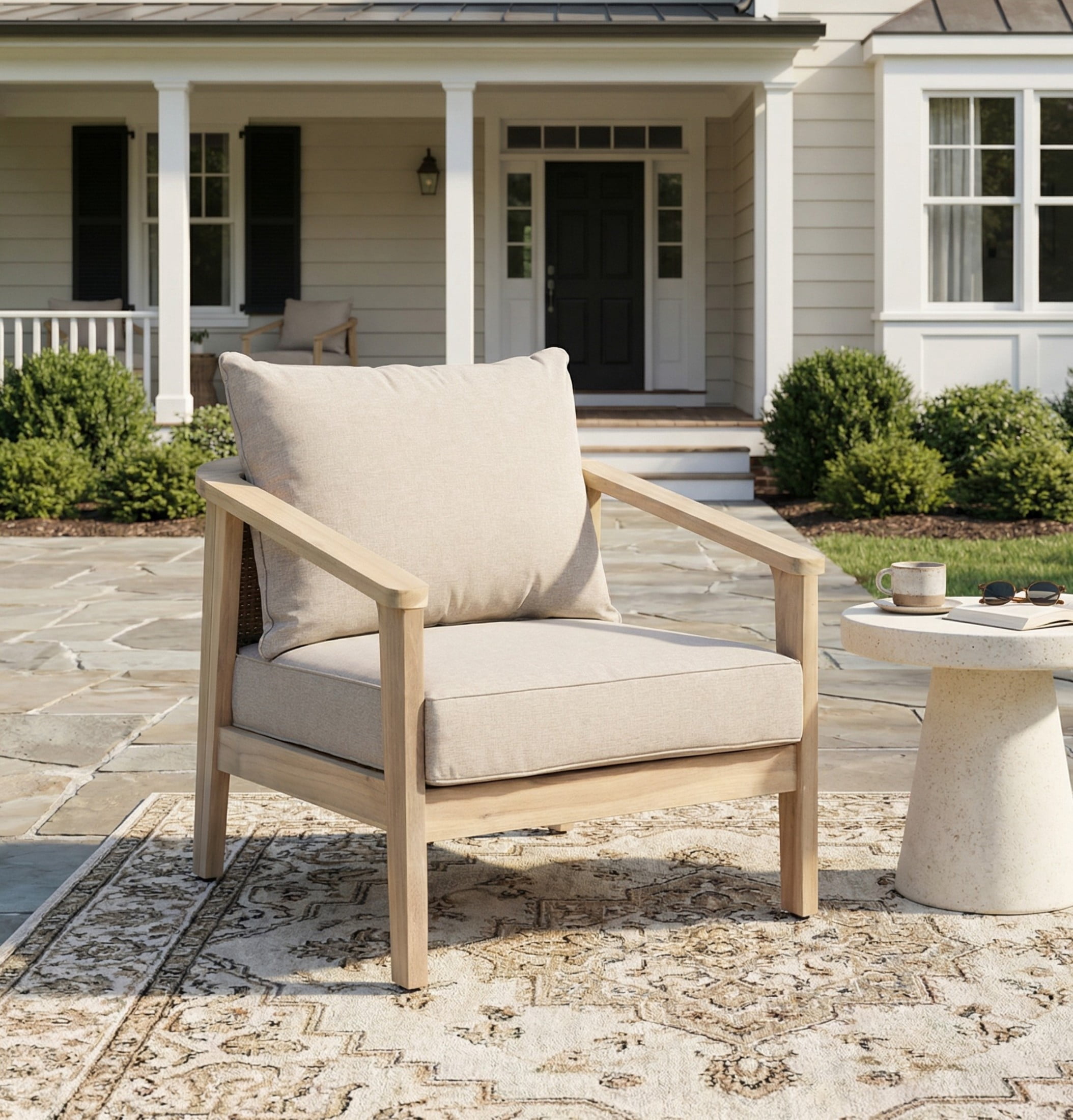 Christopher Knight Home Outdoor Club Chair with Cushions, Wicker Back, Light White + Beige