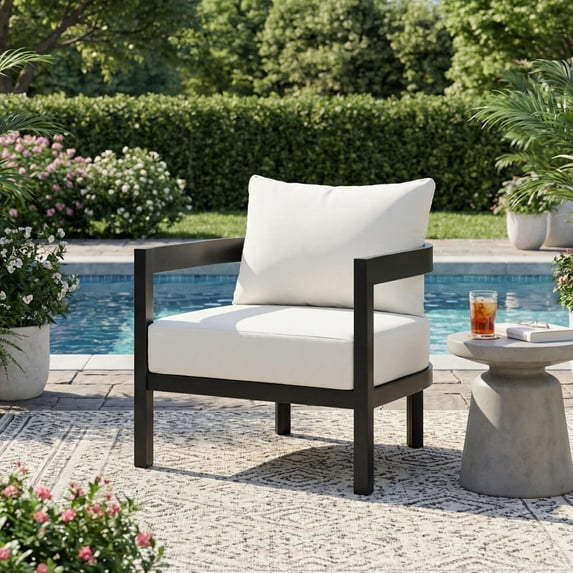 Christopher Knight Home Outdoor Curved Patio Accent Chair with Cushion, Black + White