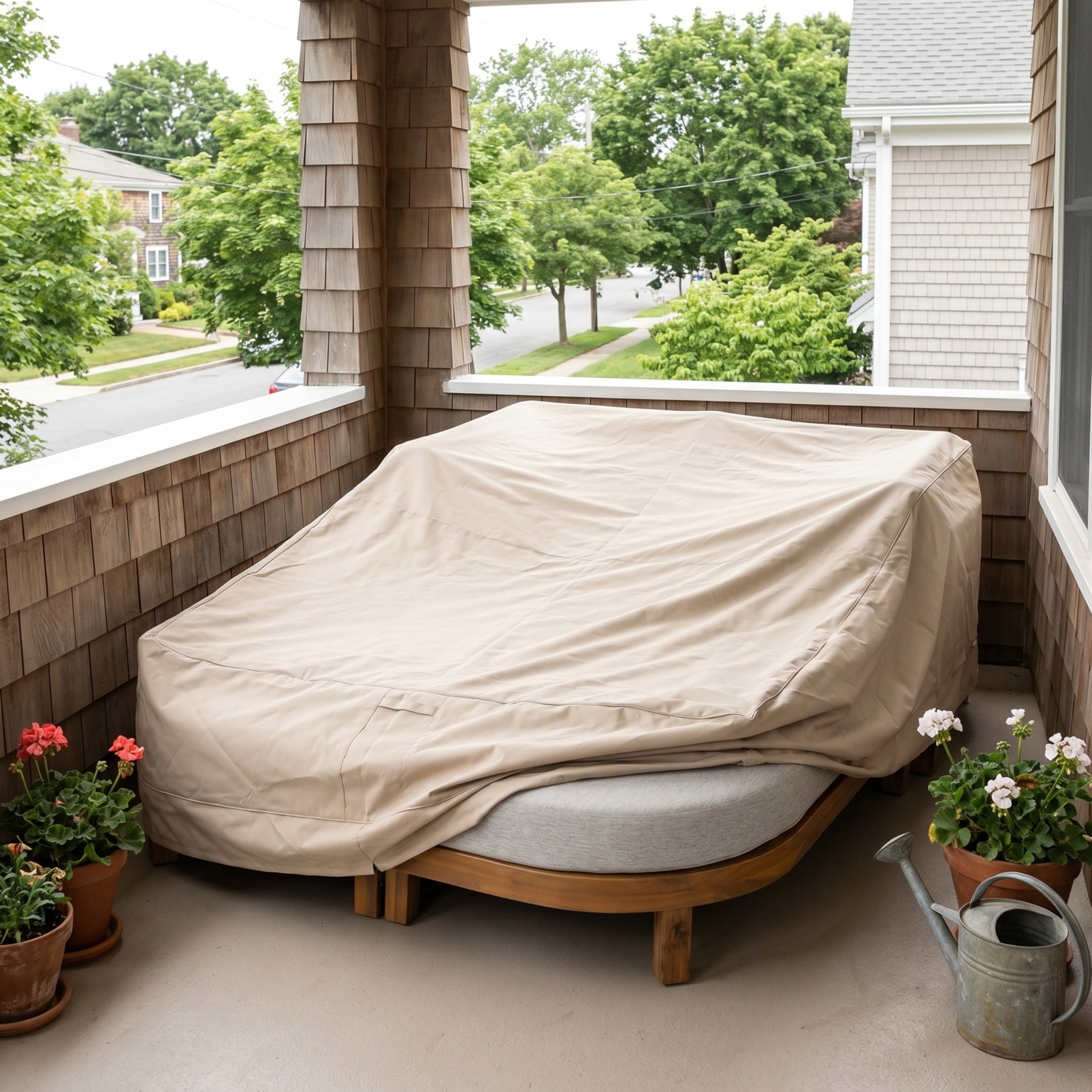 Christopher Knight Home Outdoor Daybed with Cushions and Waterproof Furniture Cover, Light Gray + Beige