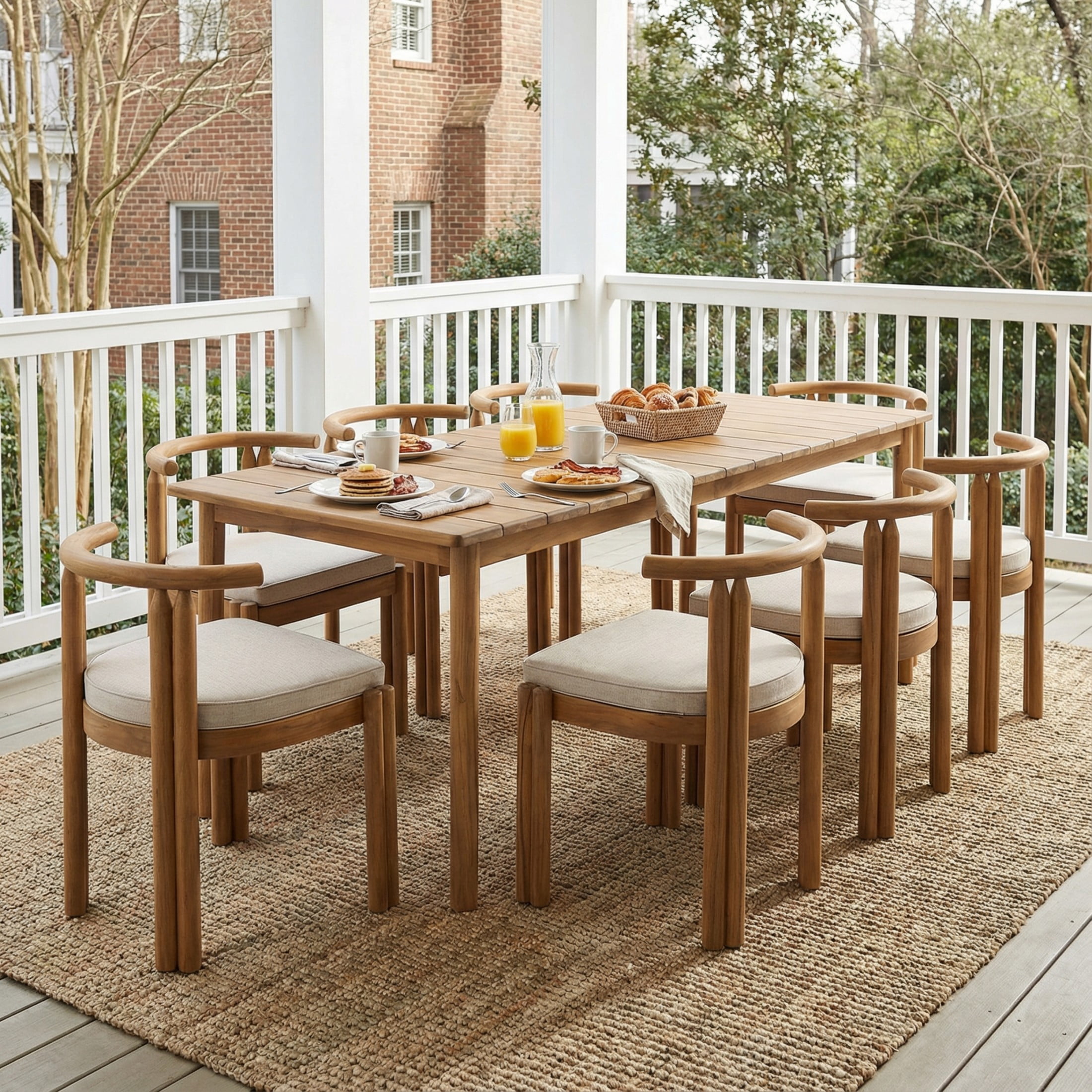 Christopher Knight Home Outdoor Dining Set, 8 Seats, Patio Armless Chairs with 79" Table, Teak+Beige