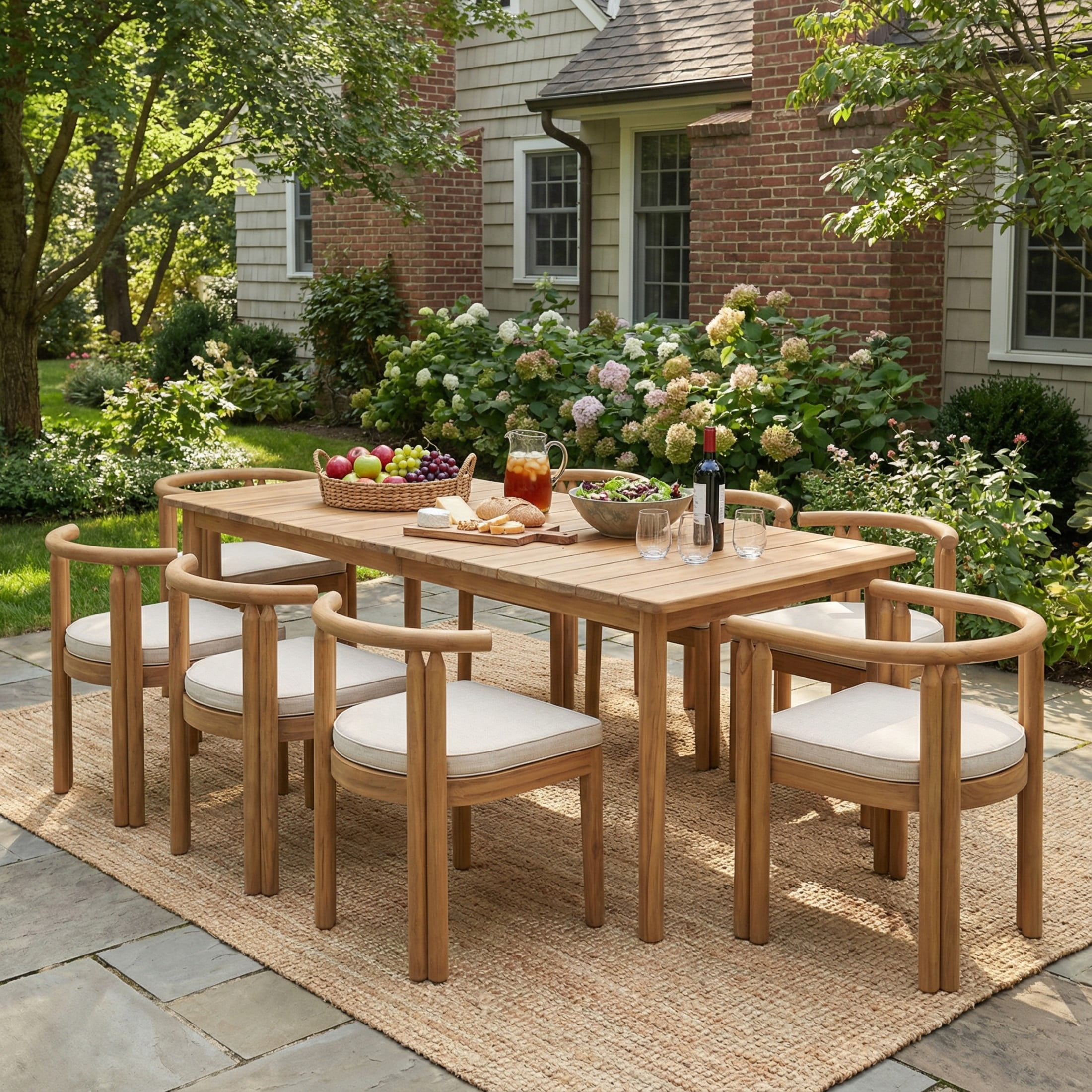 Christopher Knight Home Outdoor Dining Set, 8 Seats, Patio Chairs with 79" Table, Teak+Beige
