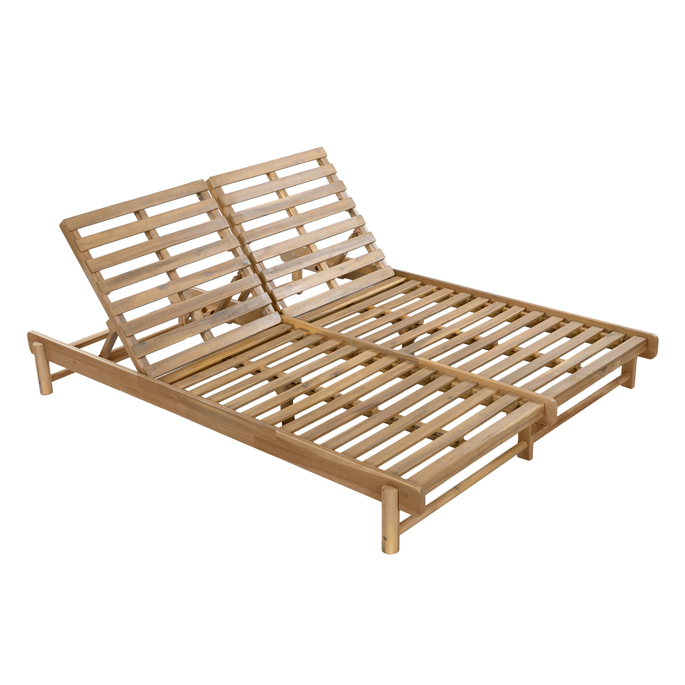 Christopher Knight Home Outdoor Double Chaise Lounge Frame with 3-Position Adjustable Backrest, Light Teak