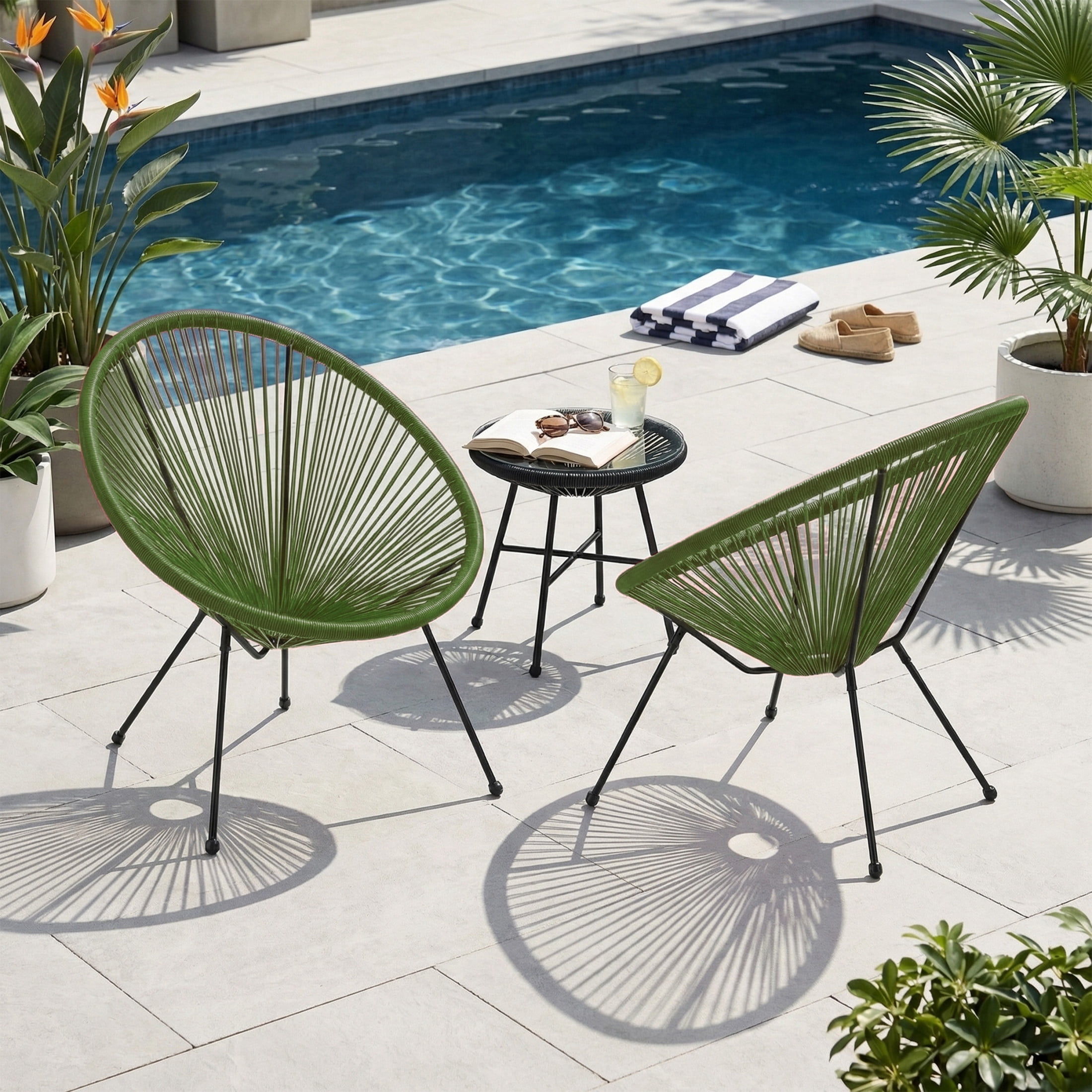 Christopher Knight Home Outdoor Hammock Weave Chair with Steel Frame, Green, Set of 2