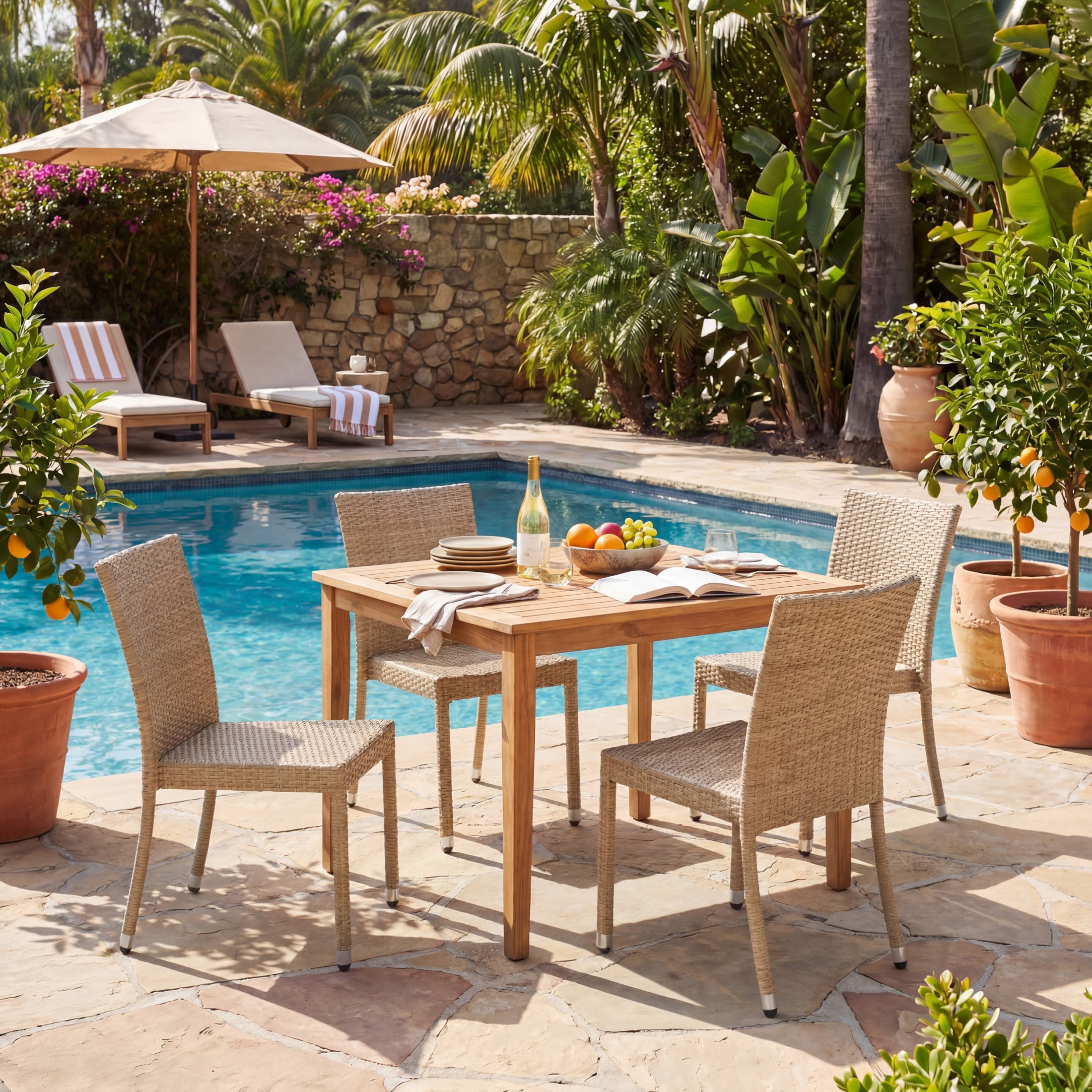Christopher Knight Home Outdoor Handwoven Wicker Armless Dining Chairs, Natural, Set of 4