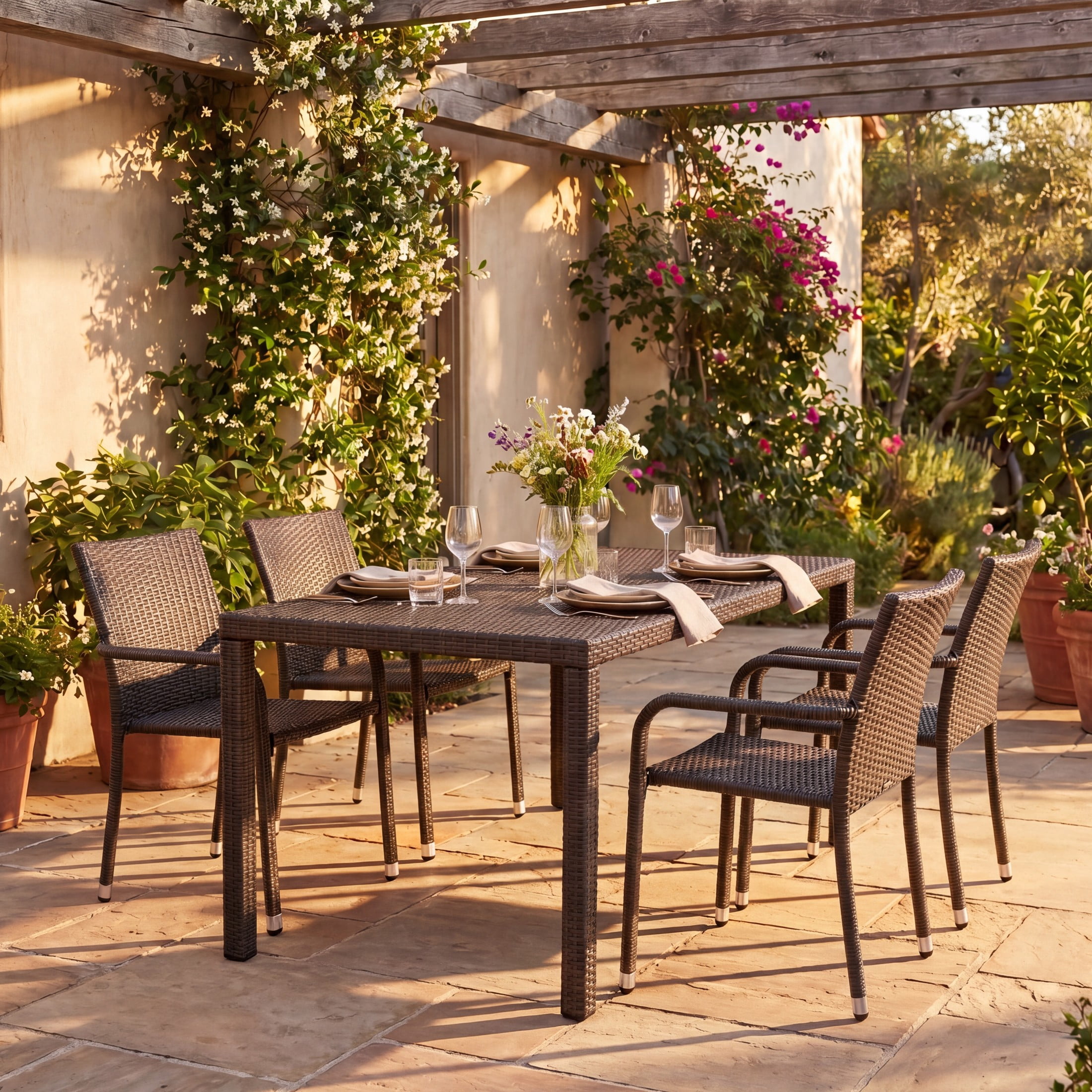 Christopher Knight Home Outdoor Handwoven Wicker Dining Arm Chairs, Dark Brown, Set of 4