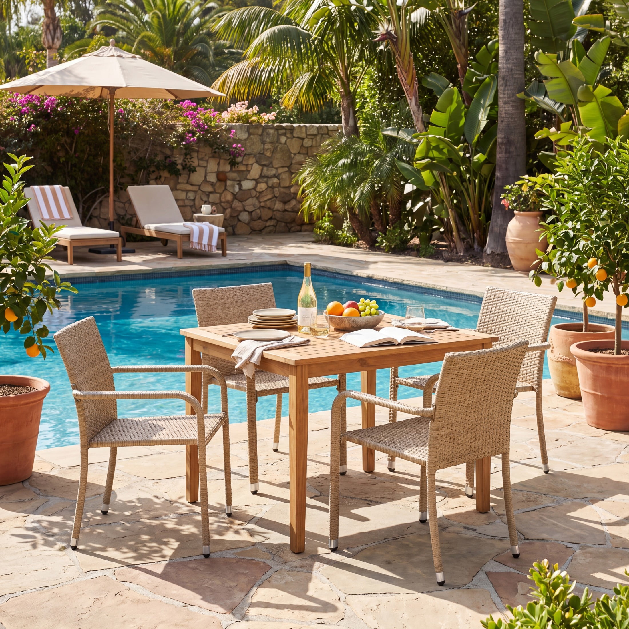 Christopher Knight Home Outdoor Handwoven Wicker Dining Arm Chairs, Natural, Set of 4