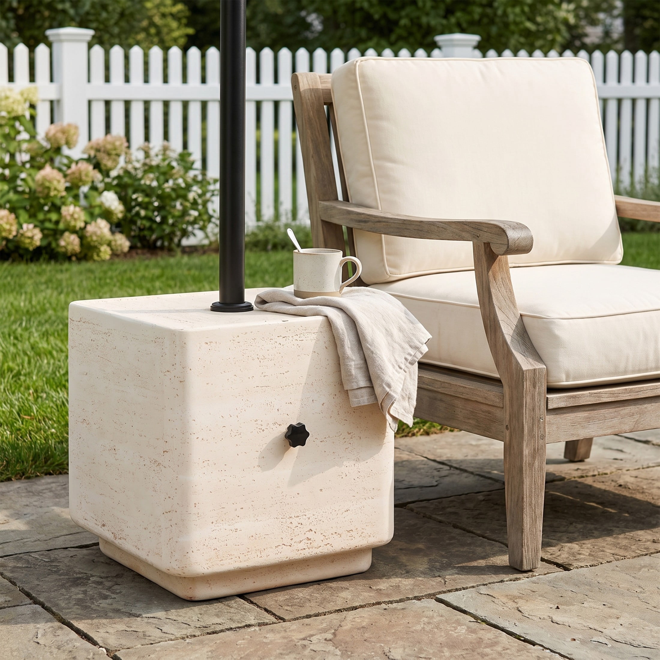 Christopher Knight Home Outdoor Heavy Duty Square Umbrella Base Side Table, Sand Fillable, Beige Travertine