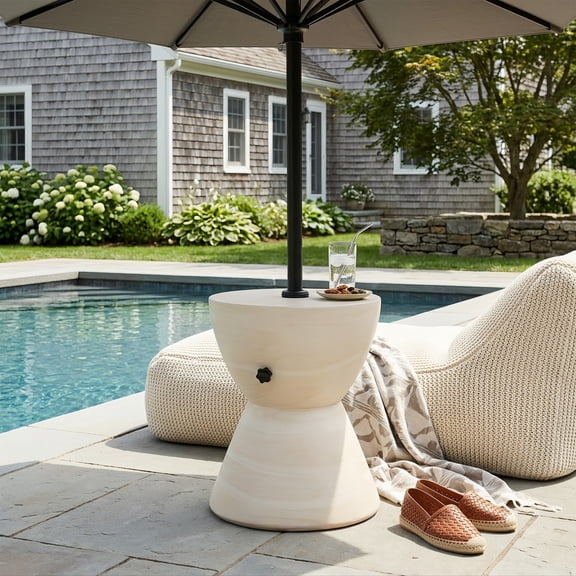 Christopher Knight Home Outdoor Hourglass MGO Umbrella Base Side Table, Sand Fillable, Beige