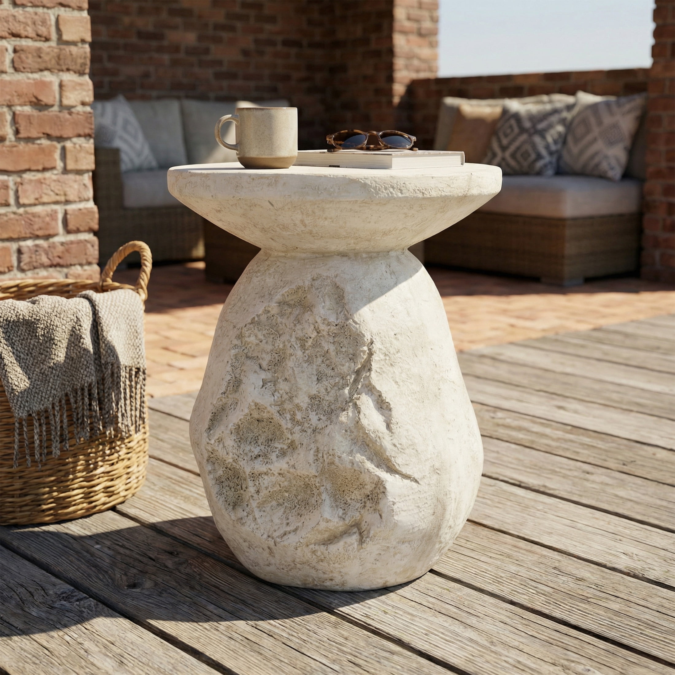 Christopher Knight Home Outdoor Indoor MGO Side Table, Sculptural Pear-Shaped, Beige Finish