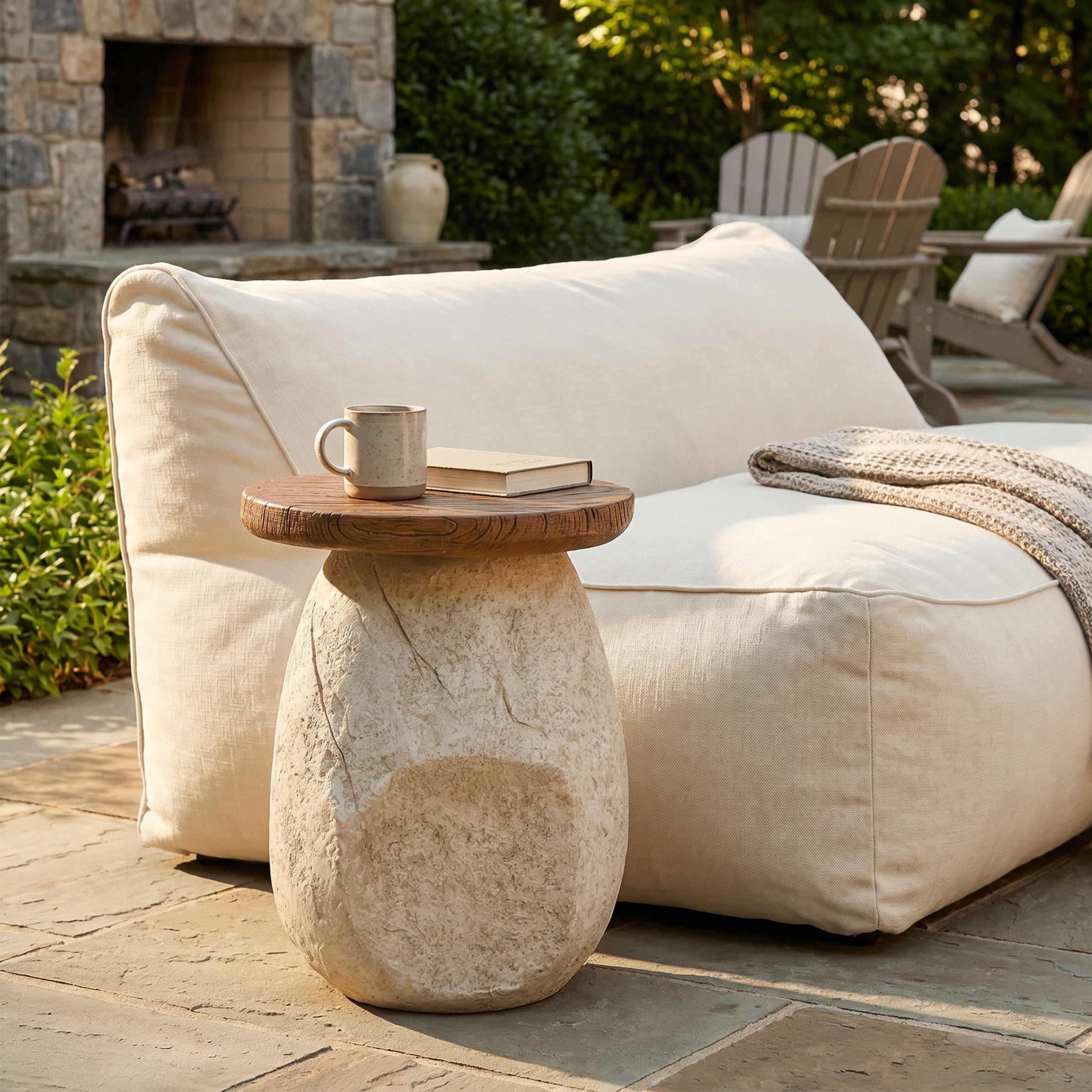 Christopher Knight Home Outdoor MGO Accent Side Table, Pear-Shape with Faux Wood Grain Top, Beige