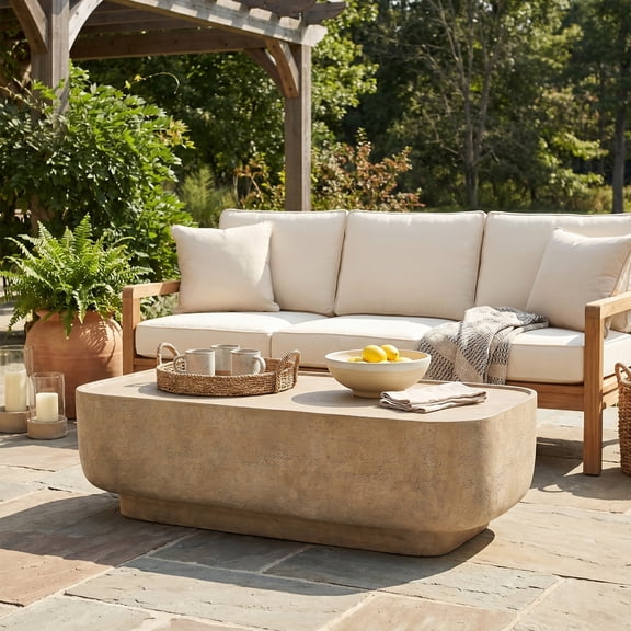 Christopher Knight Home Outdoor MGO Coffee Table, Modern Sculptural Stone Look Accent Table, Beige