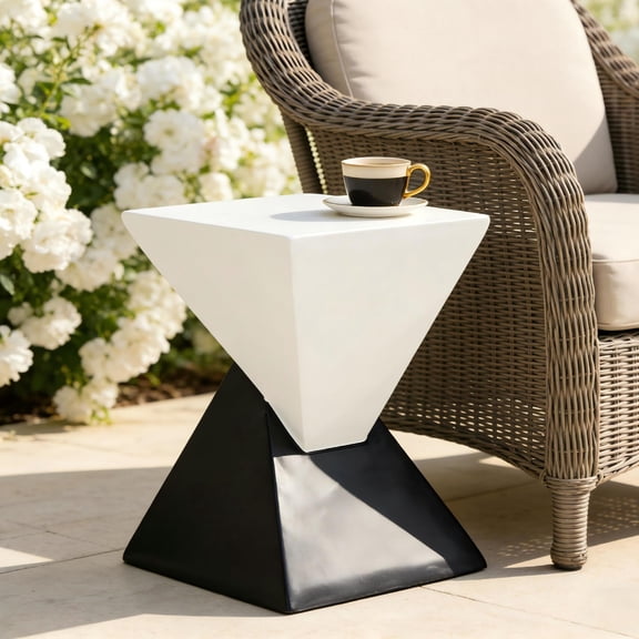 Christopher Knight Home Outdoor MGO Hourglass Side Table, 18" Tall Wood Grain Accent Table, Black+White
