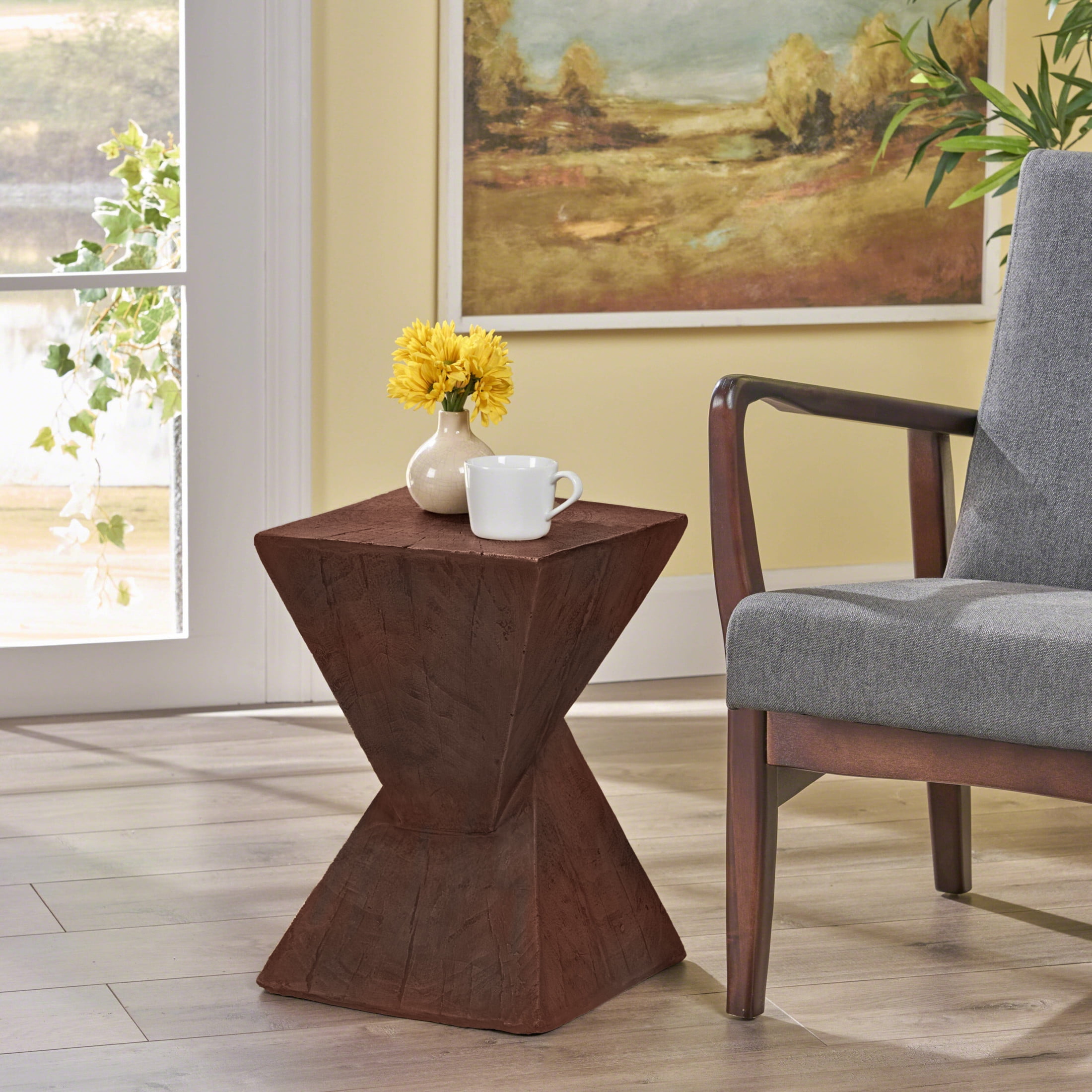 Christopher Knight Home Outdoor MGO Hourglass Side Table, 18" Tall Wood Grain Accent Table, Dark Brown