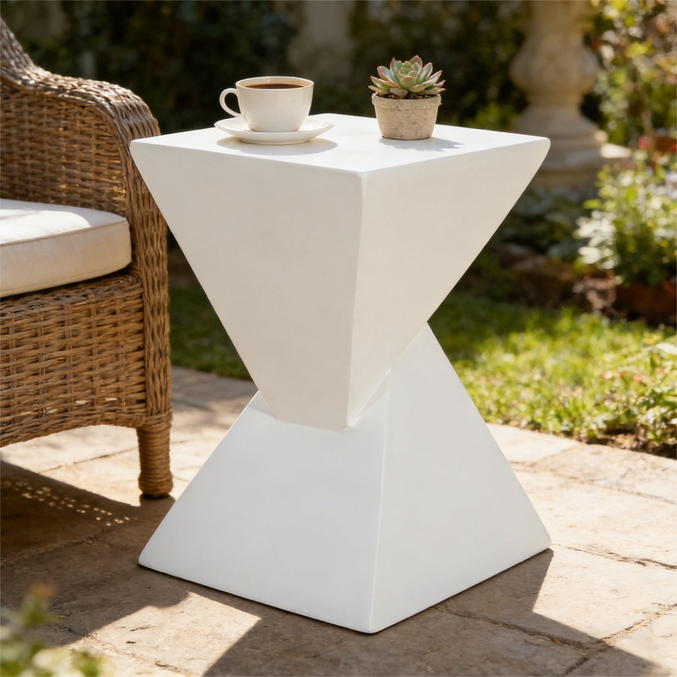 Christopher Knight Home Outdoor MGO Hourglass Side Table, 18" Tall Wood Grain Accent Table, White