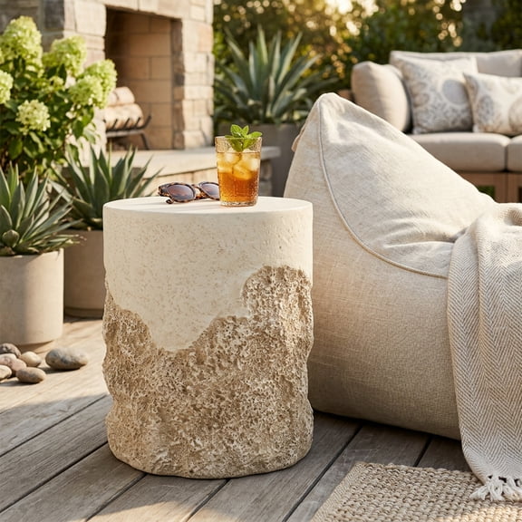Christopher Knight Home Outdoor MGO Round Accent Side Table, Coral-Texture for Coastal Decor, Beige