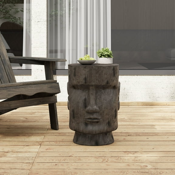 Christopher Knight Home Outdoor Moai Statue Side Table, MGO Pedestal Accent Stool for Patio or Home, Light Gray