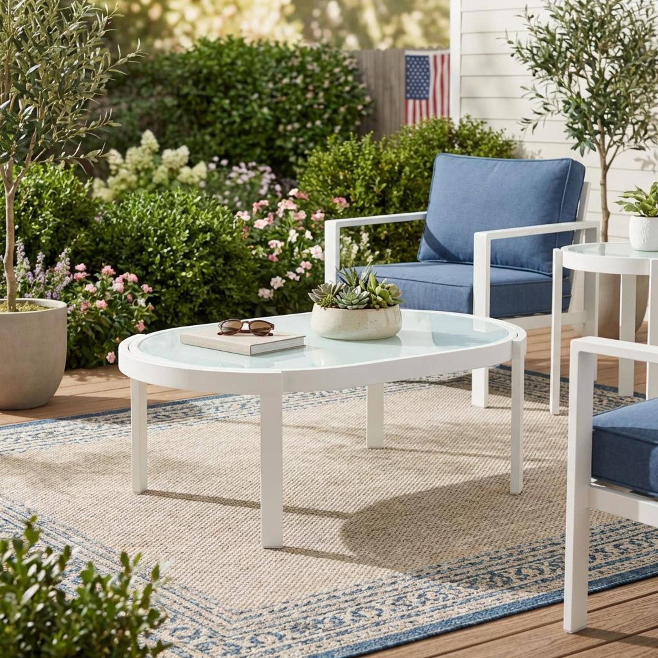 Christopher Knight Home Outdoor Oval Coffee Table, Aluminum Frame with Tempered Glass Top, White