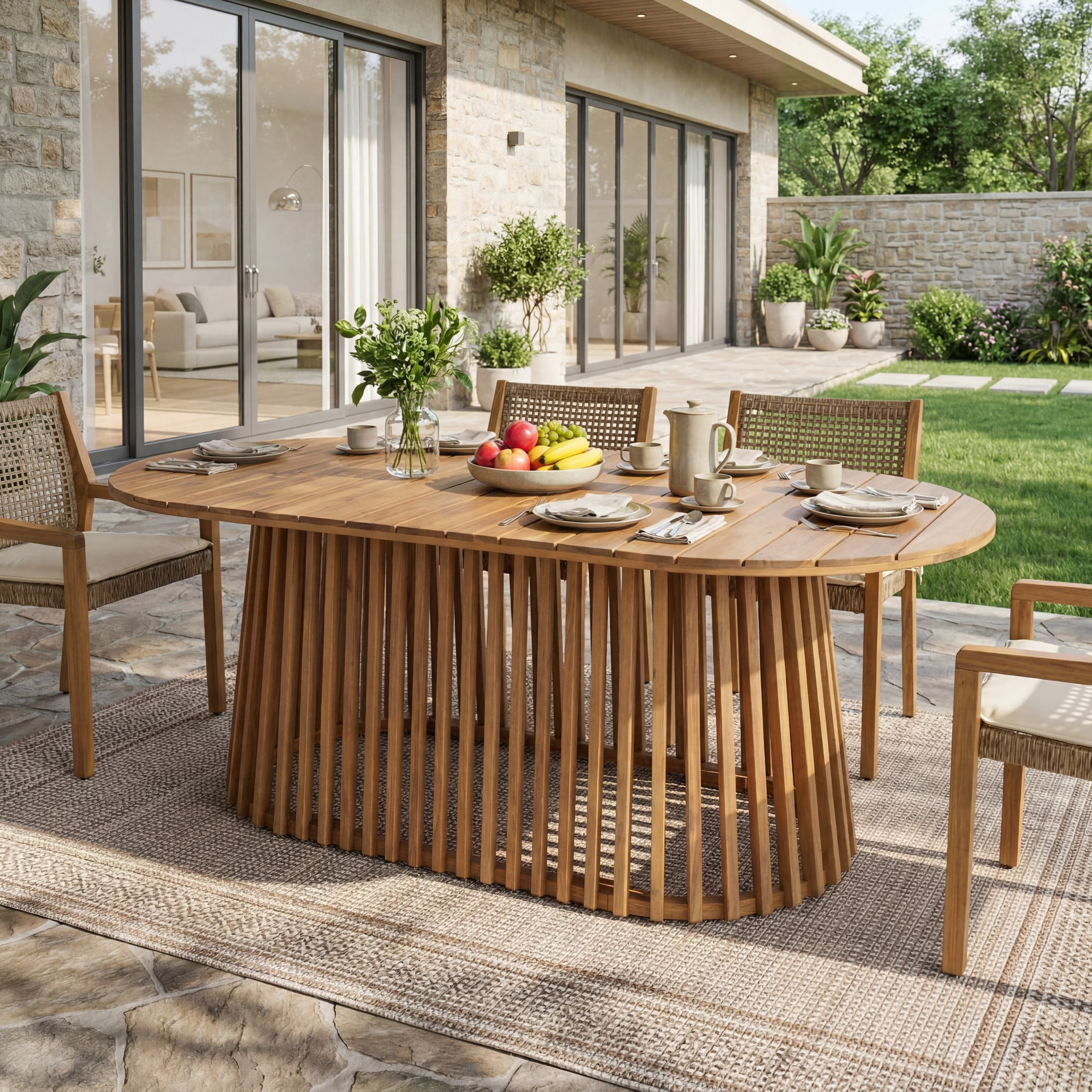 Christopher Knight Home Outdoor Oval Dining Table, Solid Acacia Wood Slatted Patio Table, Light Teak