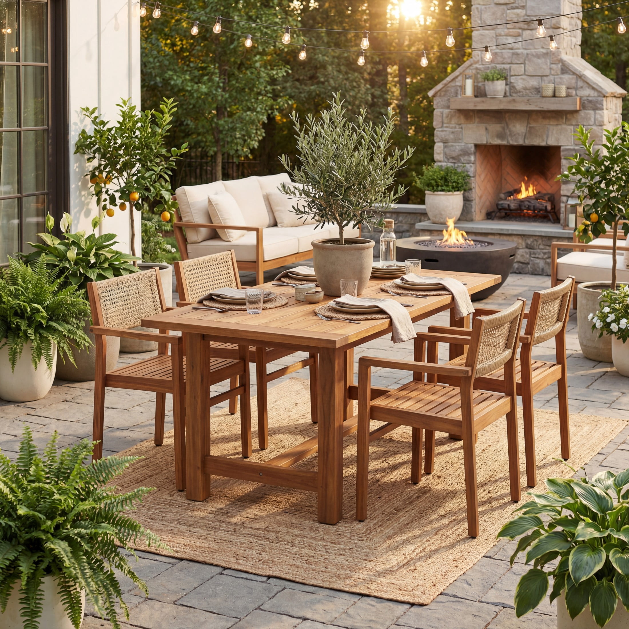 Christopher Knight Home Outdoor Patio Acacia Wood Dining Chair with Wicker Backrest, Teak, Set of 4