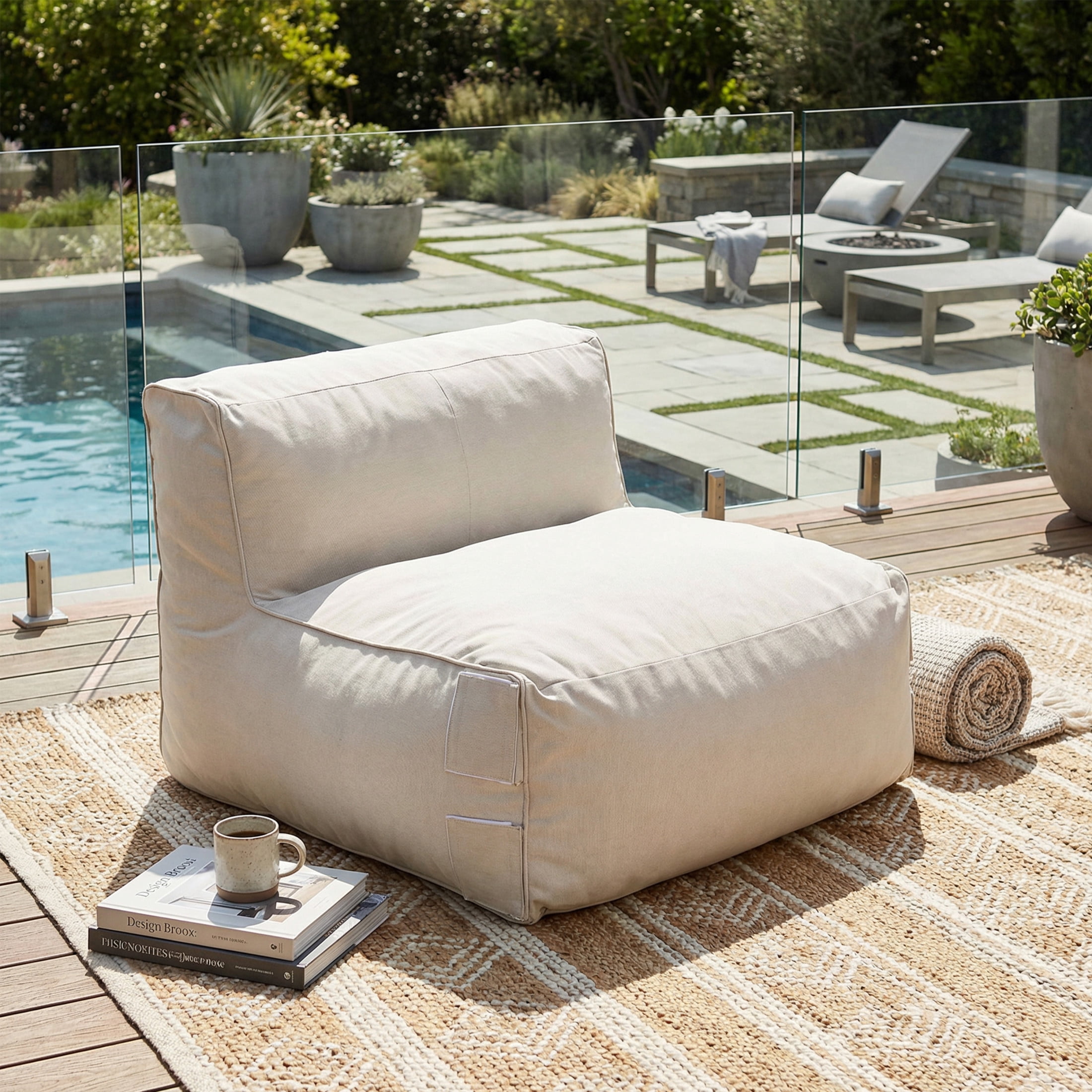 Christopher Knight Home Outdoor Patio Bean Bag Armless Sofa, Lounge Chair with Foam Fill, Beige