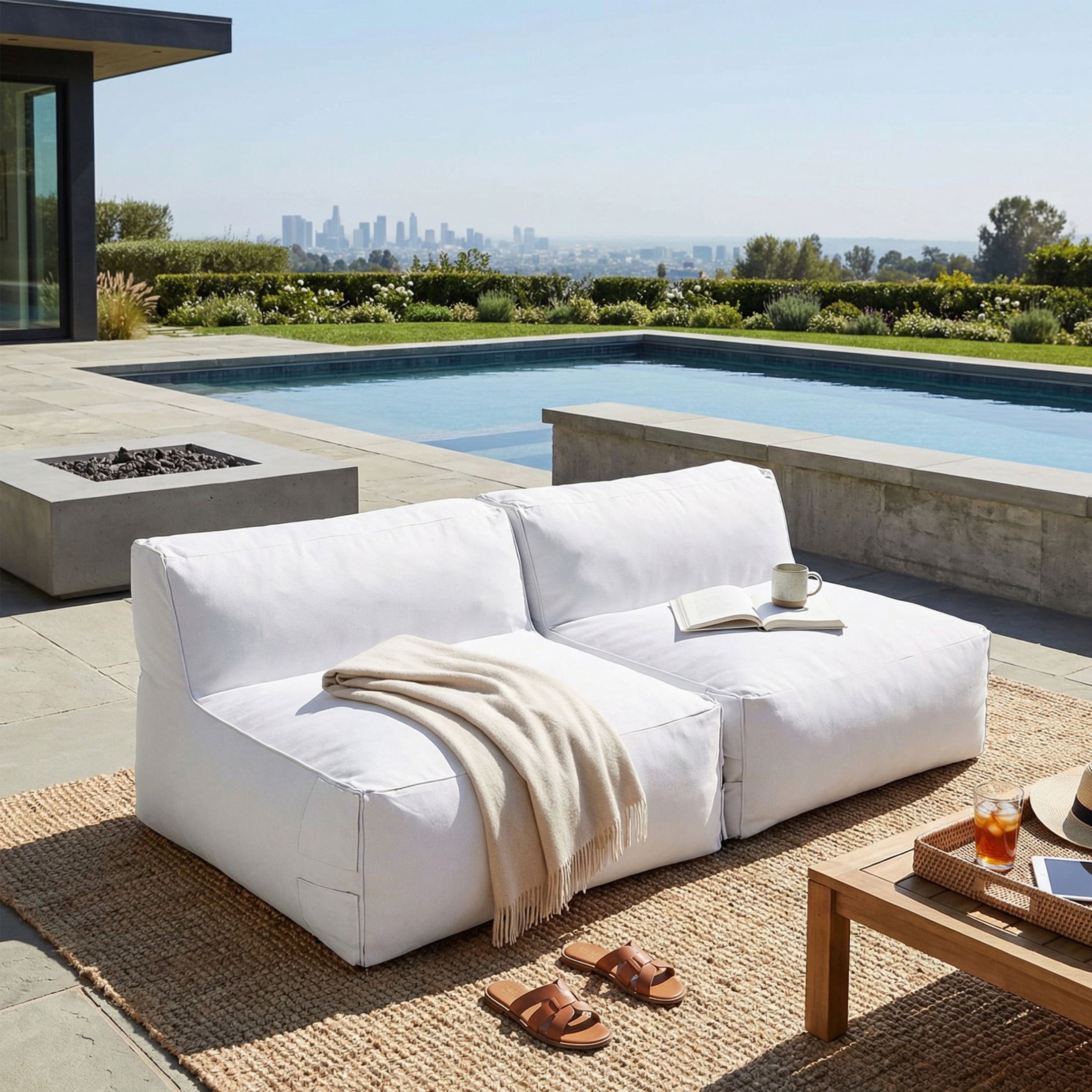 Christopher Knight Home Outdoor Patio Bean Bag Armless Sofa, Lounge Chair with Foam Fill, Light Gray, Set of 2