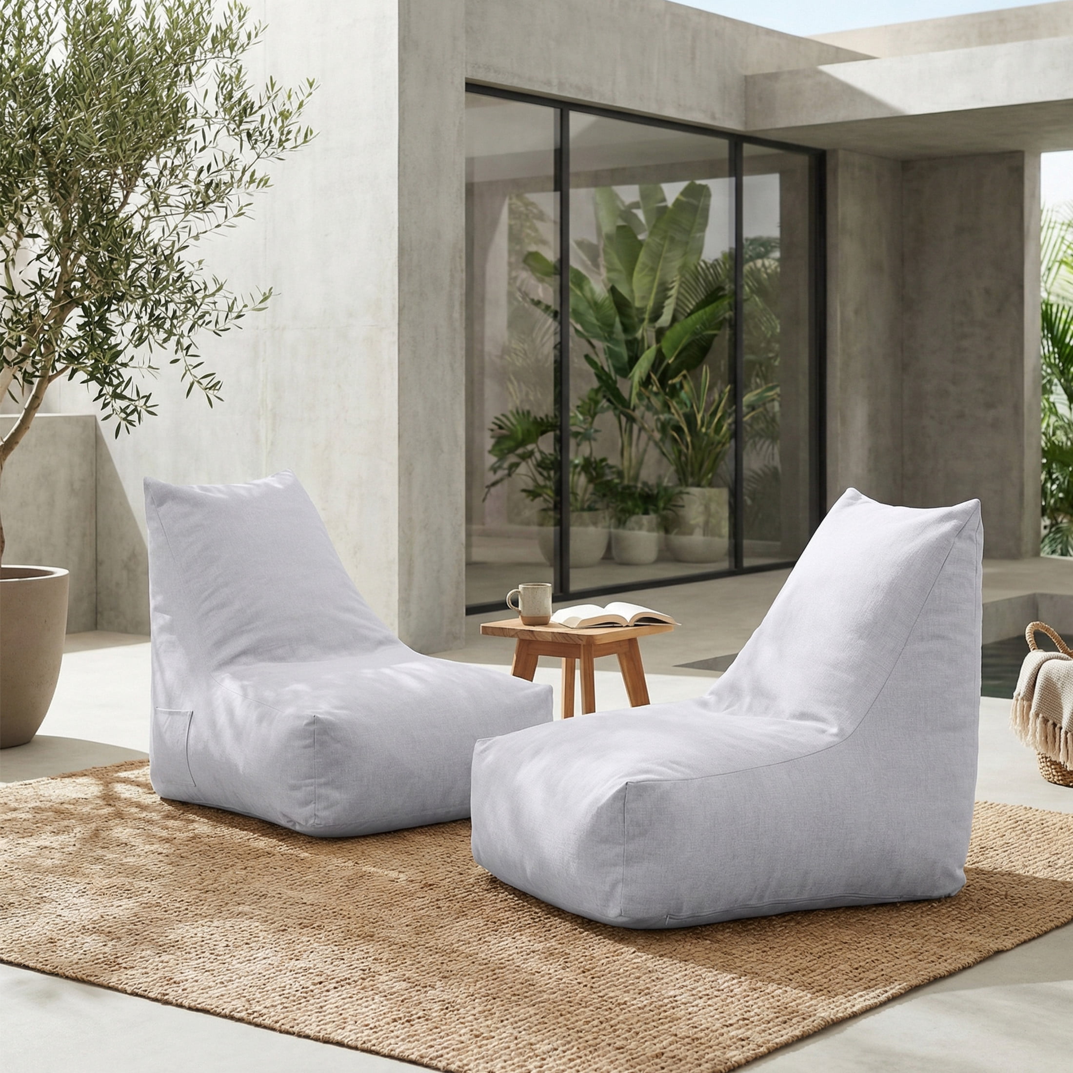 Christopher Knight Home Outdoor Patio Bean Bag Chair Set of 2, Olefin Fabric and Foam Fill, Gray