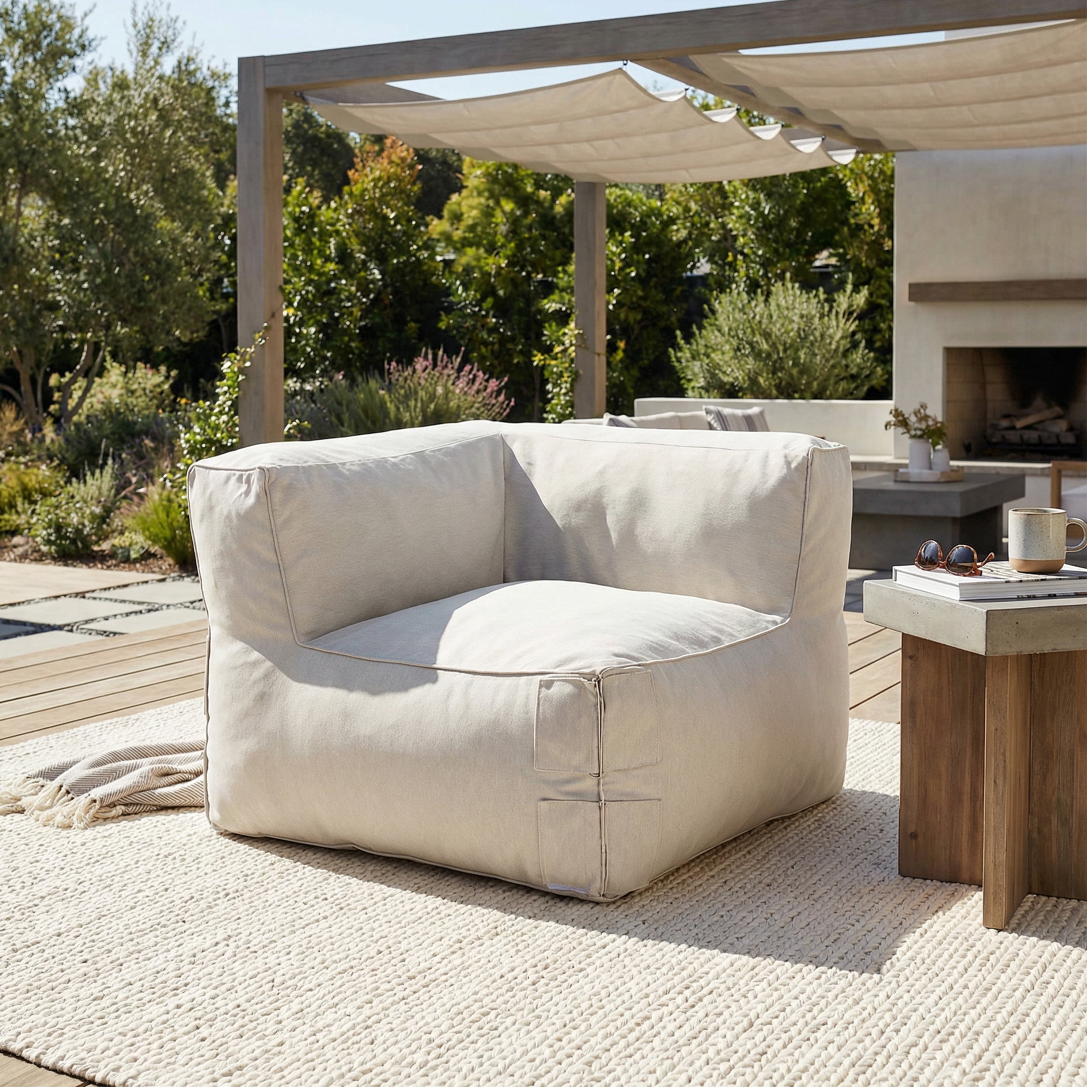 Christopher Knight Home Outdoor Patio Bean Bag Corner Sofa, Lounge Chair with Foam Fill, Beige