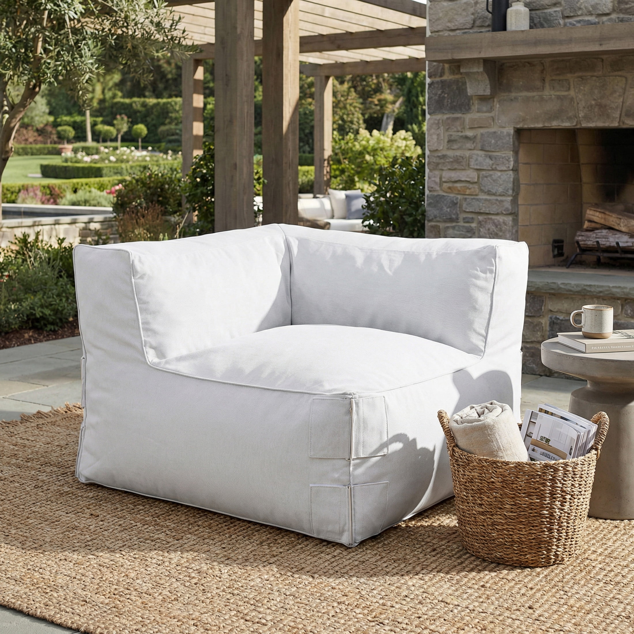 Christopher Knight Home Outdoor Patio Bean Bag Corner Sofa, Lounge Chair with Foam Fill, Light Gray