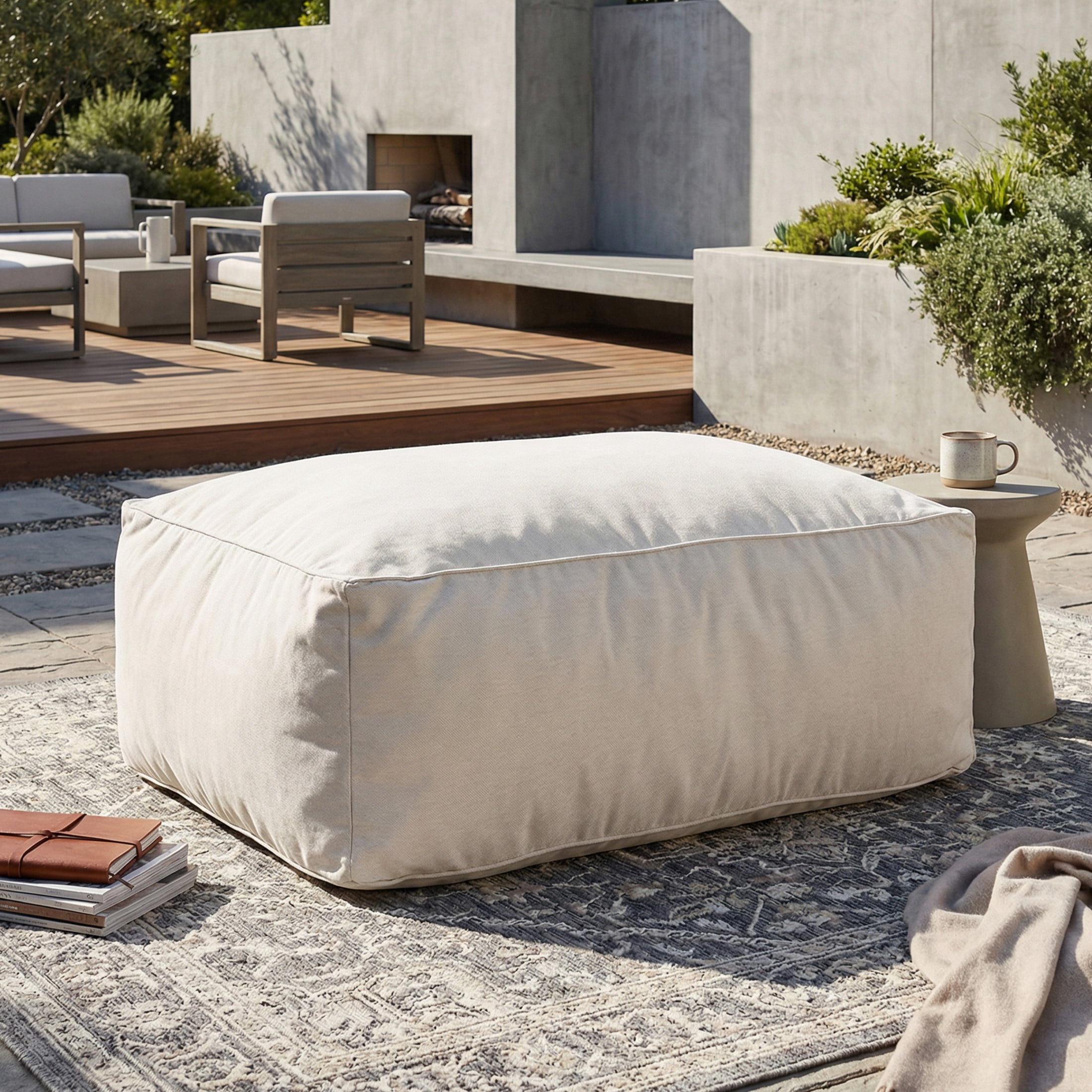 Christopher Knight Home Outdoor Patio Bean Bag Ottoman, Lounge Chair with Foam Fill, Beige