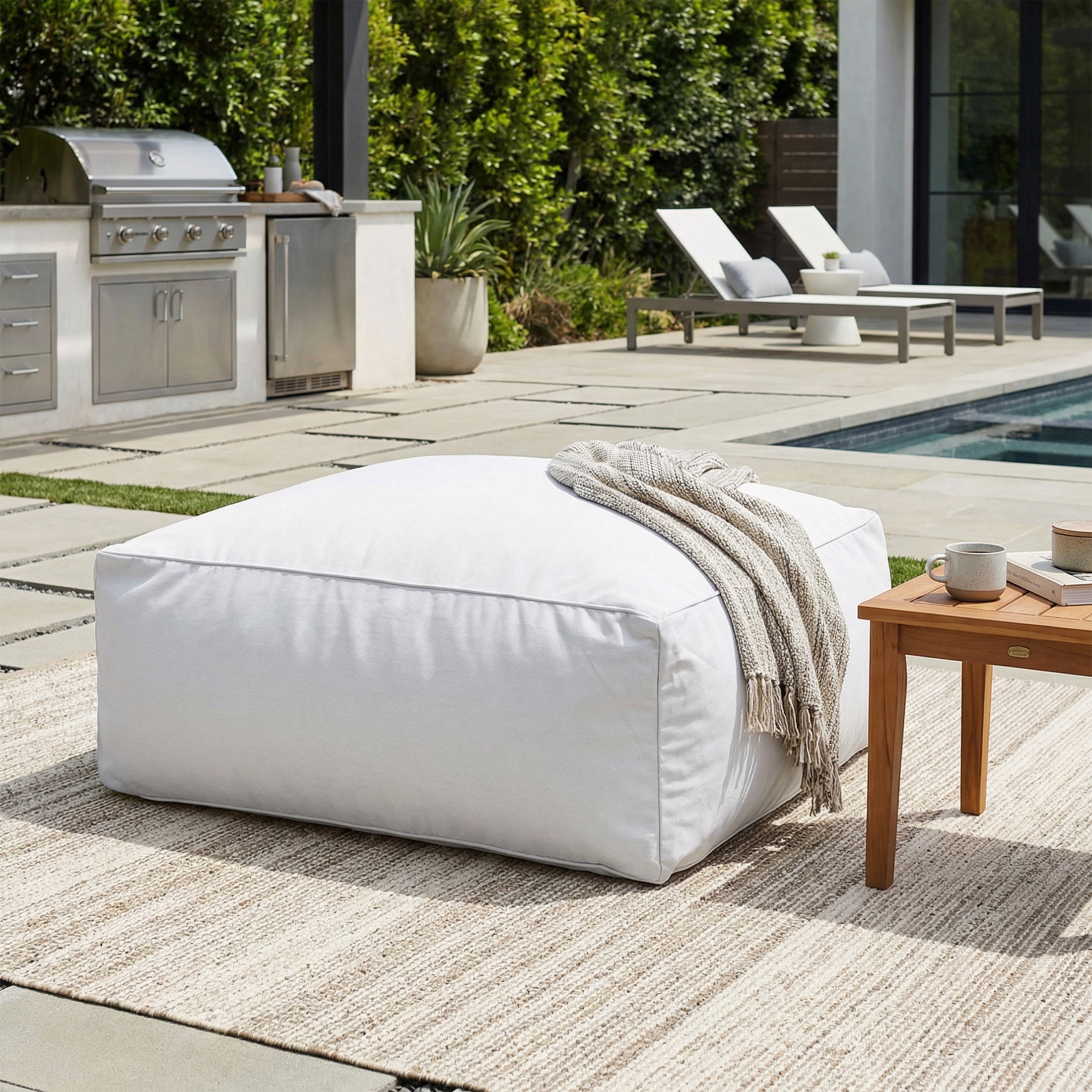 Christopher Knight Home Outdoor Patio Bean Bag Ottoman, Lounge Chair with Foam Fill, Light Gray