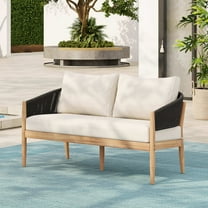 Christopher Knight Home Outdoor Patio Sofa Loveseat, Wood Frame with Cushion and Black Rope