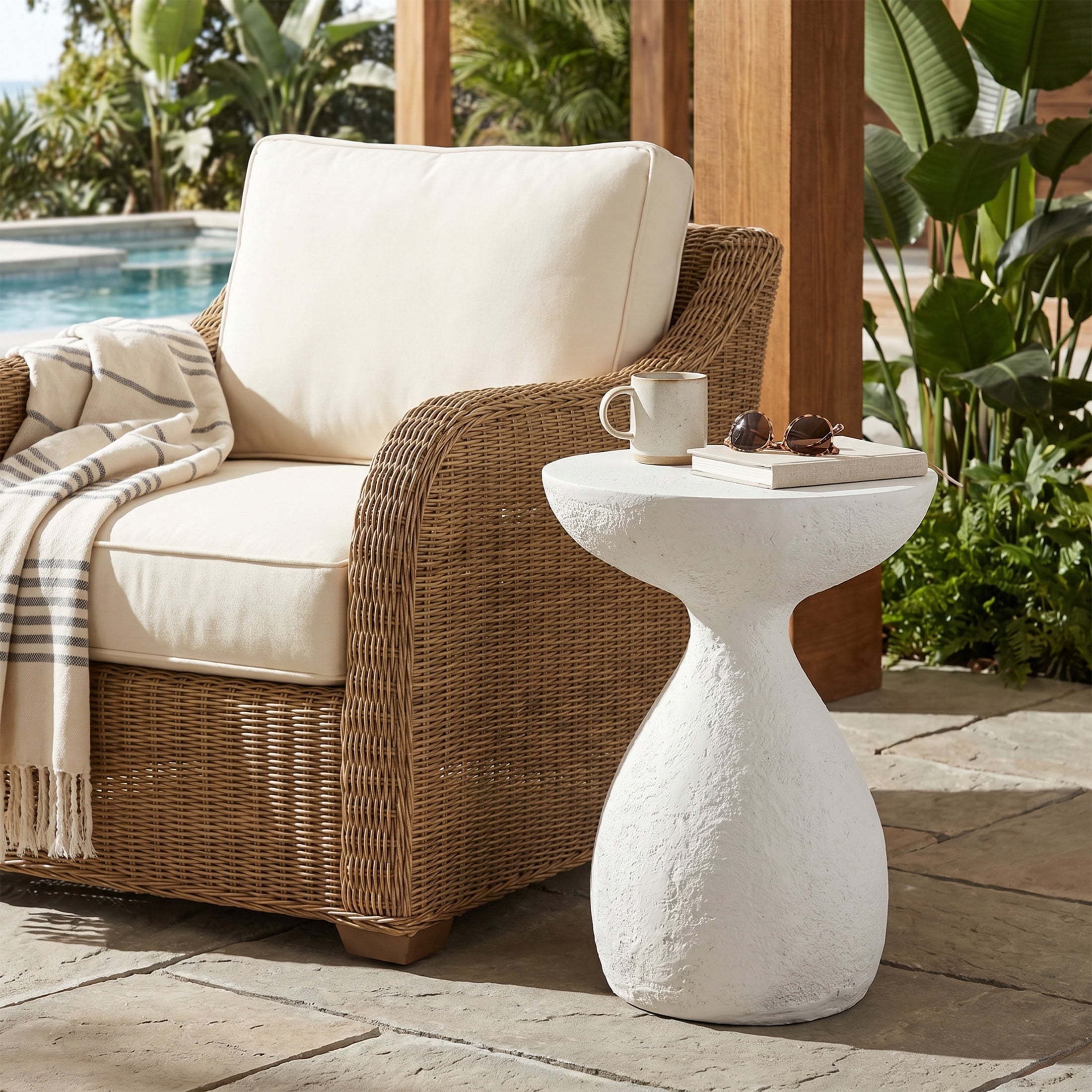 Christopher Knight Home Outdoor Patio Vase-Shaped MGO Accent Side Table, Stone-Look Design, White