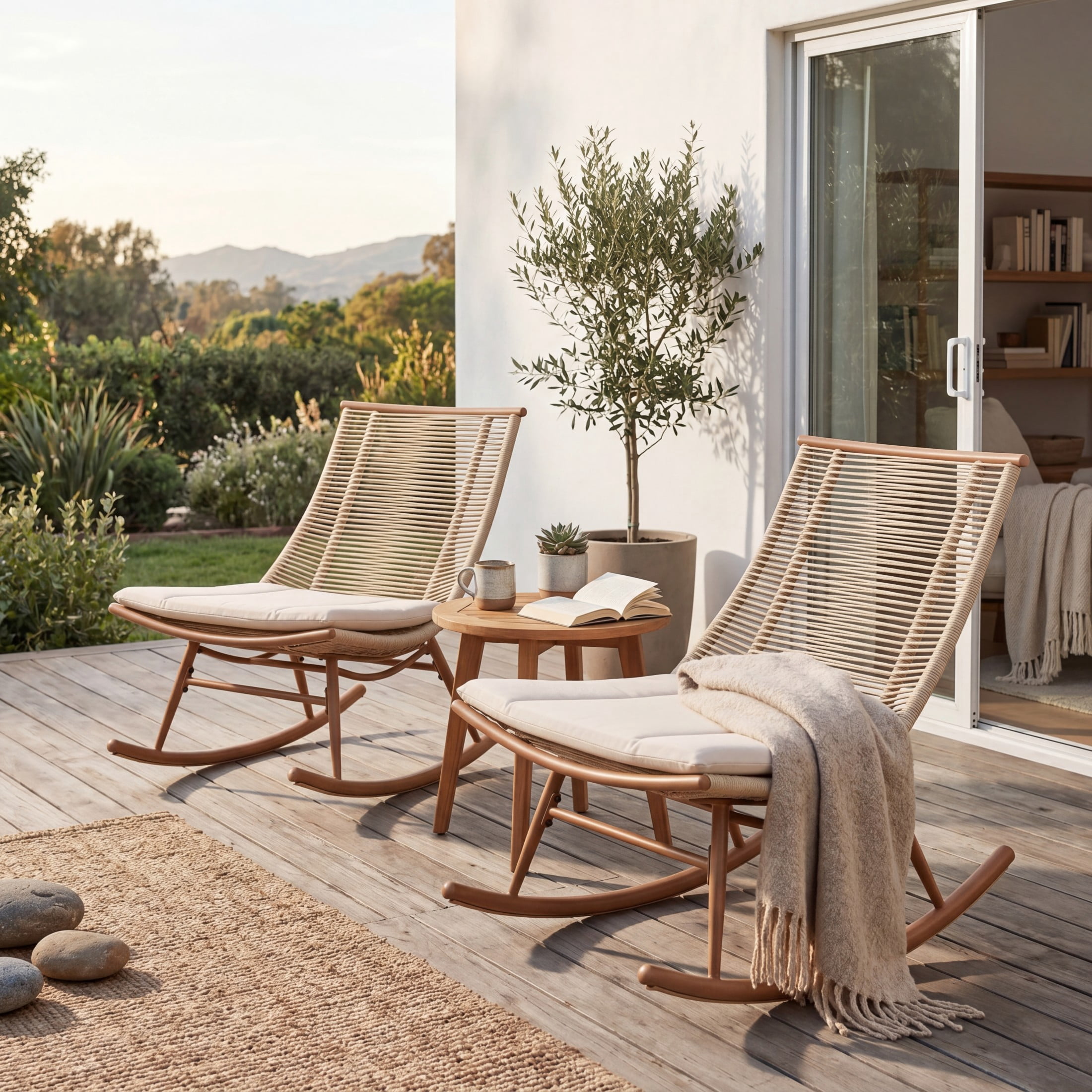 Christopher Knight Home Outdoor Rocking Chair Set of 2, Metal Frame with PE Rattan, Beige