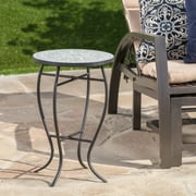 Christopher Knight Home Outdoor Round Side Table with Mosaic Ceramic Tile Top and Curved Iron Legs, Gray