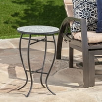 Christopher Knight Home Outdoor Round Side Table with Mosaic Ceramic Tile Top and Curved Iron Legs, Gray