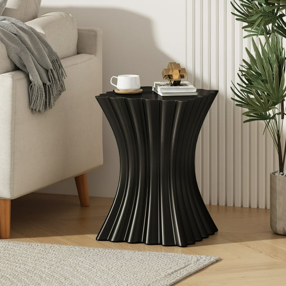 Christopher Knight Home Outdoor Side Table with Wave Design, Lightweight Concrete Patio Accent Stool, Black