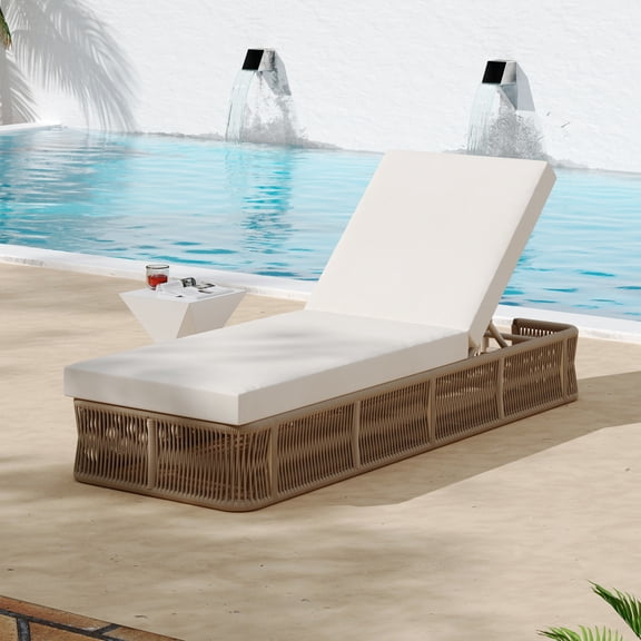 Christopher Knight Home Outdoor Sun Lounge Chair with Cream Cushion, Adjustable Backrest, Beige Frame