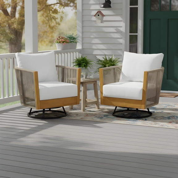 Christopher Knight Home Outdoor Swivel Chair with Rope Design, Set of 2, Natural + Beige