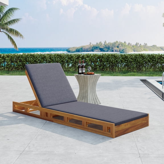 Christopher Knight Home Outdoor Wood Chaise Lounge with Adjustable Backrest, Slatted Base and Cushion, Dark Gray