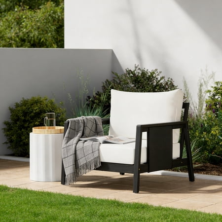 Christopher Knight Home Outdoor Wood Club Chair with Black Textilene Accents, Dark Gray Finish
